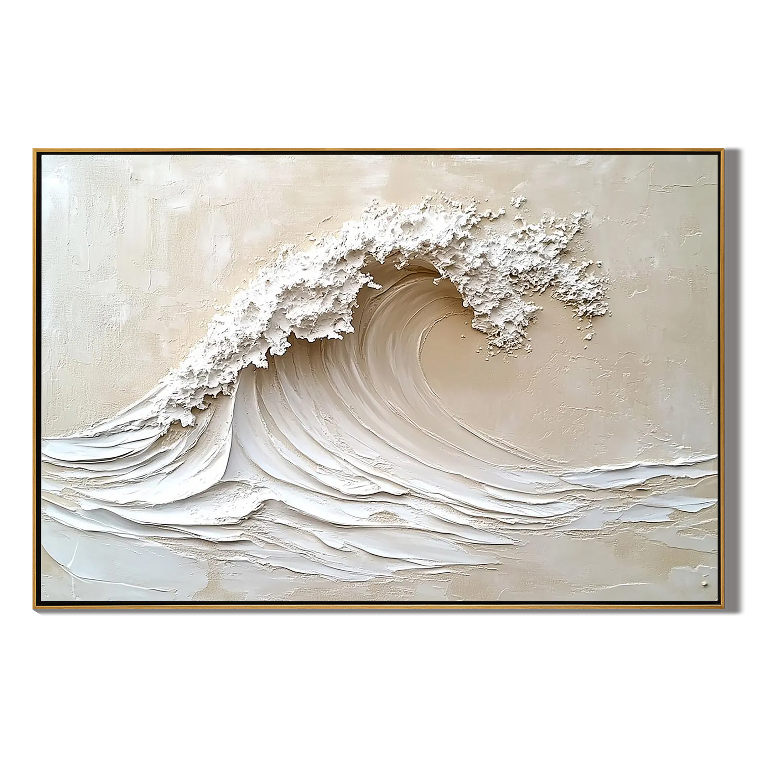 IVORY SURGE: Texture Wall Art, Hand-Painted Horizontal Creamy White Ocean Wave Plaster Relief 3D Heavy Texture Studio Art