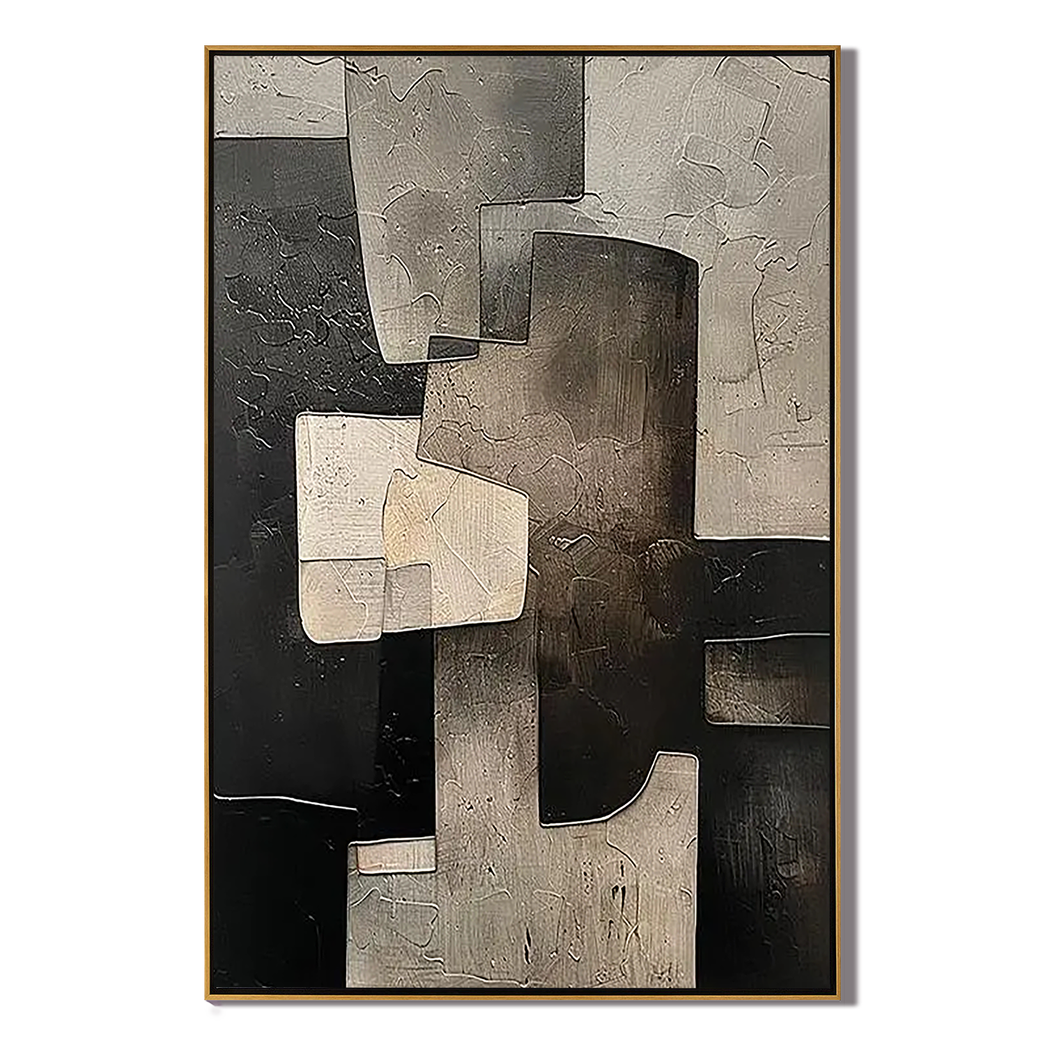 URBAN MATRIX: Bold Architectural Abstract, Heavy Texture Black & Stone Grey Painting