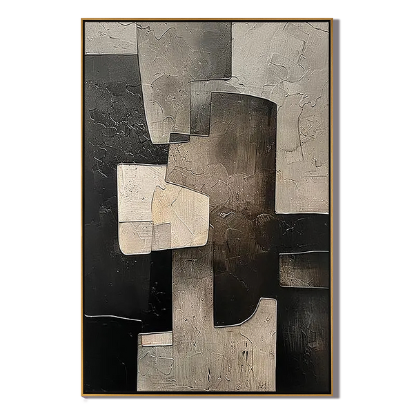 Urban Matrix – Heavy Texture Black & Stone Grey Abstract Painting | Bold Abstract Palette Knife Living Room Art