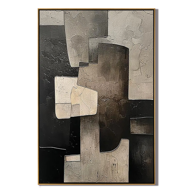 Urban Matrix – Heavy Texture Black & Stone Grey Abstract Painting | Bold Abstract Palette Knife Living Room Art