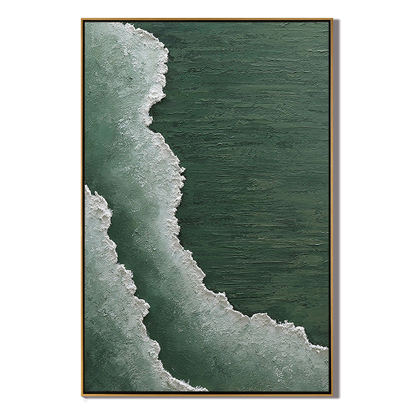 Emerald Tide – Deep Green Forest Sea Foam Relief Landscape Painting | Contemporary Landscape Living Room & Dining Room Art