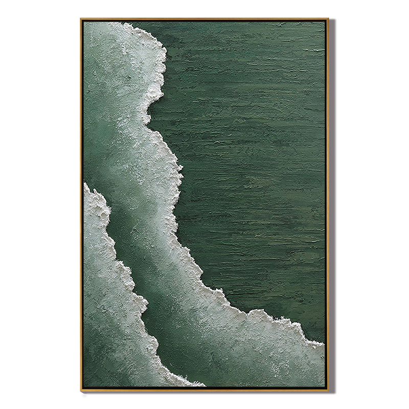 Emerald Tide – Deep Green Forest Sea Foam Relief Landscape Painting | Contemporary Landscape Living Room & Dining Room Art