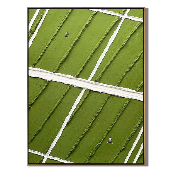 Match Point – Hand-Painted Green Tennis Court Minimalist Athletes Sport Painting | Contemporary Sport Home Office & Living Room Art
