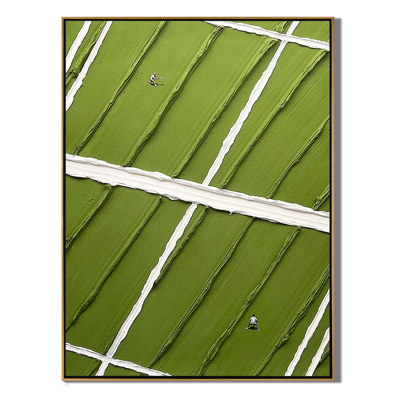 Match Point – Hand-Painted Green Tennis Court Minimalist Athletes Sport Painting | Contemporary Sport Home Office & Living Room Art