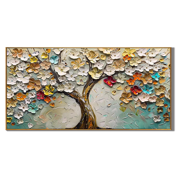 Blossom Symphony – Vibrant Floral Relief Texture Painting | Vibrant Botanical Living Room & Dining Room Art