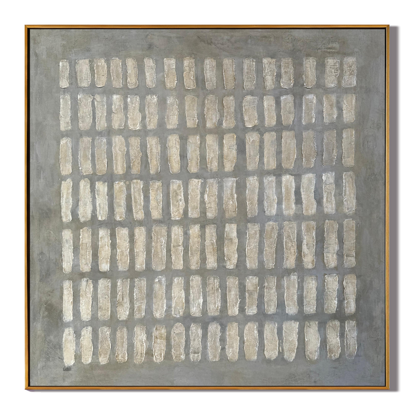 Stone Echo – Wabi-Sabi Slate Grey Minimalist Grid Painting | Modern Geometric Textured Hallway Art
