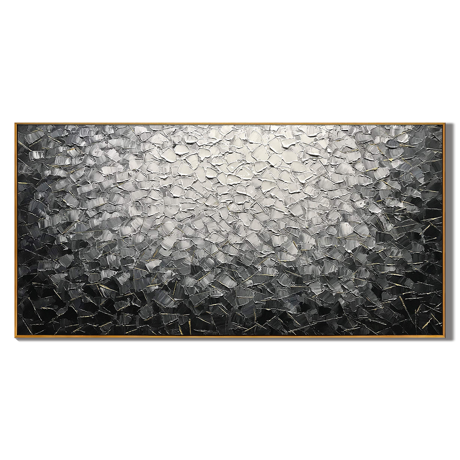 SILVER MATRIX: Panoramic 3D Plaster Texture Wall Art, Modern Grayscale Relief Painting