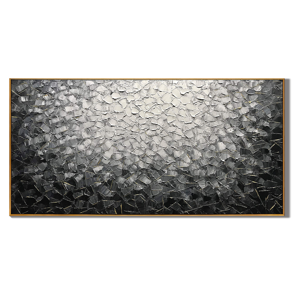 Silver Matrix – Modern Grayscale Relief Texture Painting | Contemporary Plaster Texture Living Room & Office Art