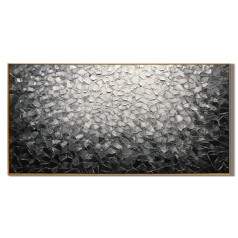Silver Matrix – Modern Grayscale Relief Texture Painting | Contemporary Plaster Texture Living Room & Office Art