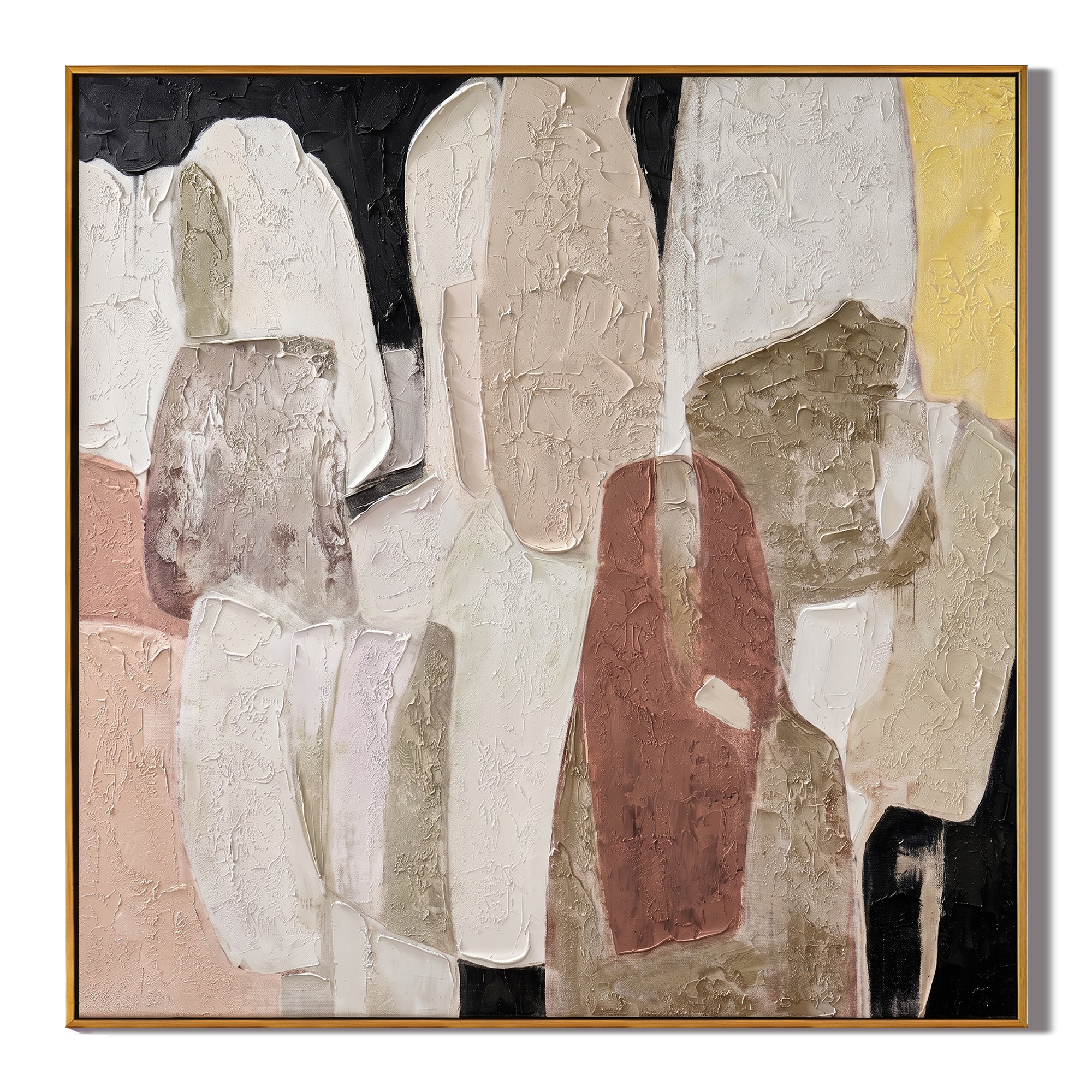 Earthy Poetics - Wabi-Sabi Terracotta and Black Plaster Texture Abstract Canvas | Minimalist Hallway Art