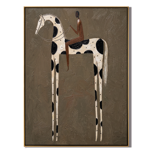 The Bold Spot – Vintage Americana Rider on White Spotted Horse Painting | Contemporary Folk Art Living Room Art