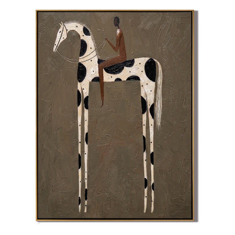 The Bold Spot – Vintage Americana Rider on White Spotted Horse Painting | Contemporary Folk Art Living Room Art