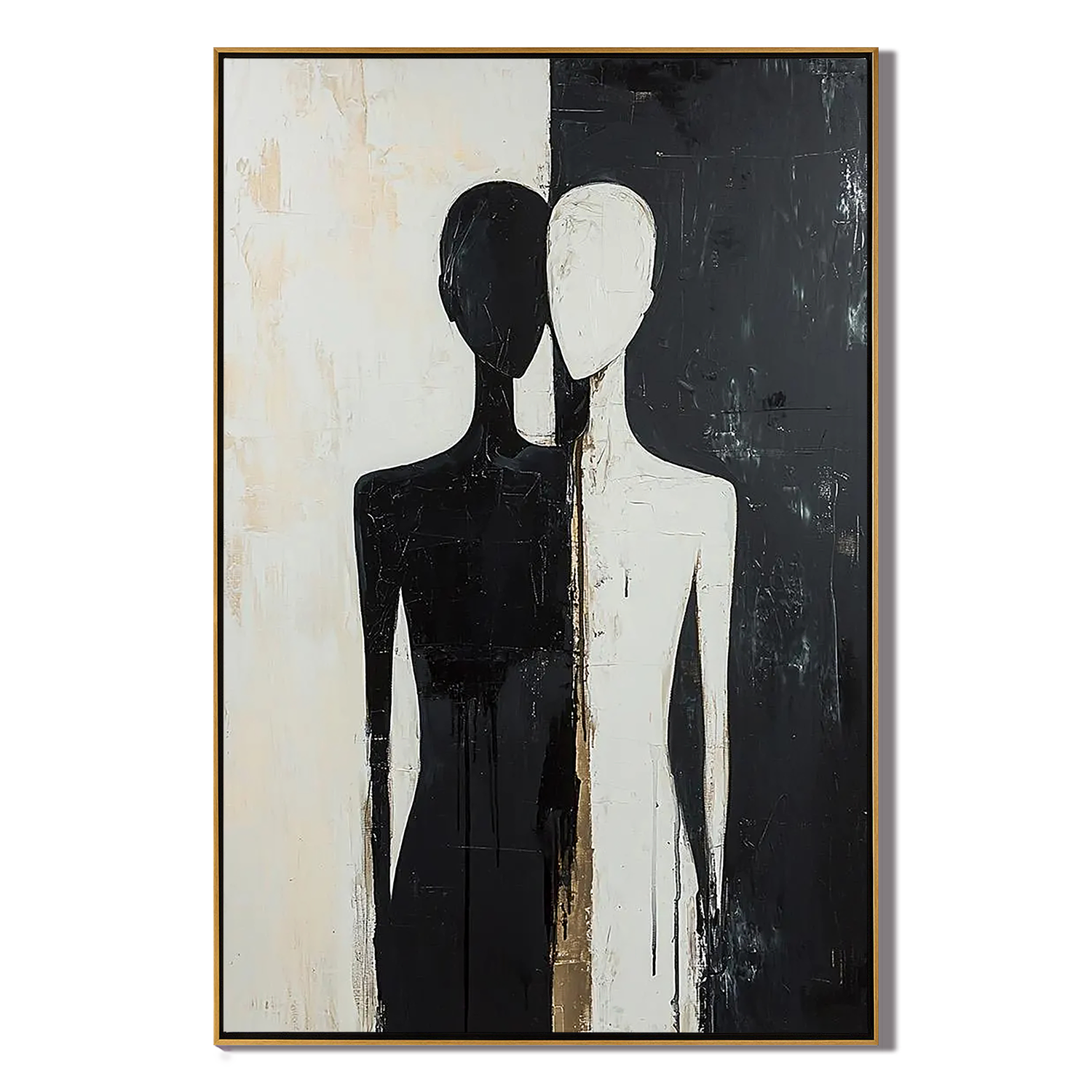 Dual Souls – Minimalist Black & White Abstract Figures Art | Modern Luxury Living Room Art