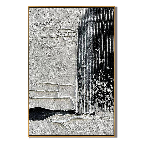 Industrial Ridge – Black & White Plaster Relief Minimalist Painting | Bold Minimalist Bedroom & Home Office Art