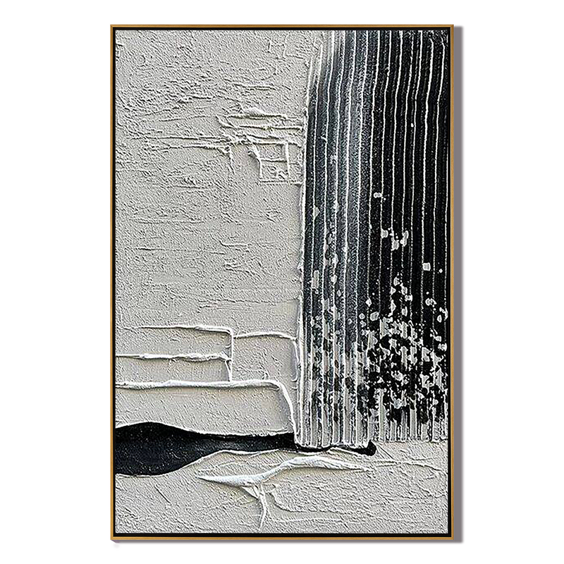 Industrial Ridge – Black & White Plaster Relief Minimalist Painting | Bold Minimalist Bedroom & Home Office Art