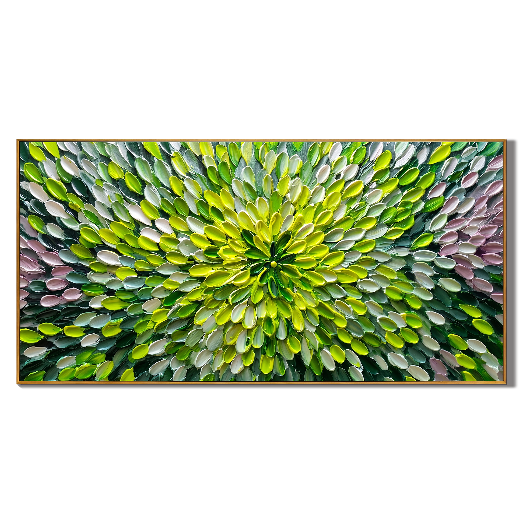 Eternal Bloom – Modern Impasto Abstract Floral Oil Painting | Textured Green Radiance Living Room Art