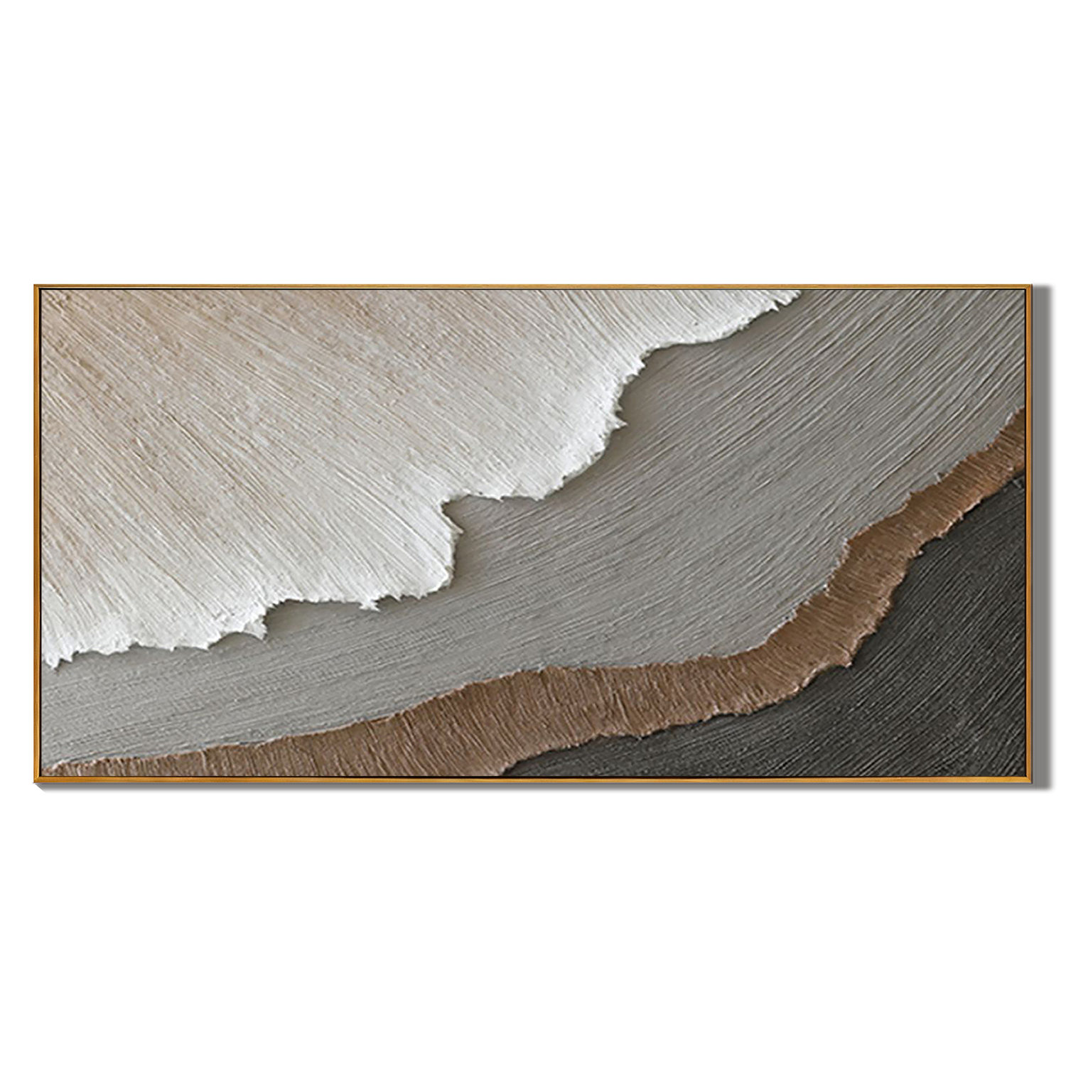 TERRAIN STRATA: Texture Wall Art, Hand-Painted Horizontal Neutral Grey and Brown 3D Plaster Relief Heavy Texture Studio Art