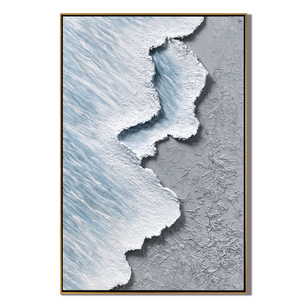 Glacial Tide – Modern Impasto Textured Painting | Creative Wabi-Sabi Shoreline Entryway Art