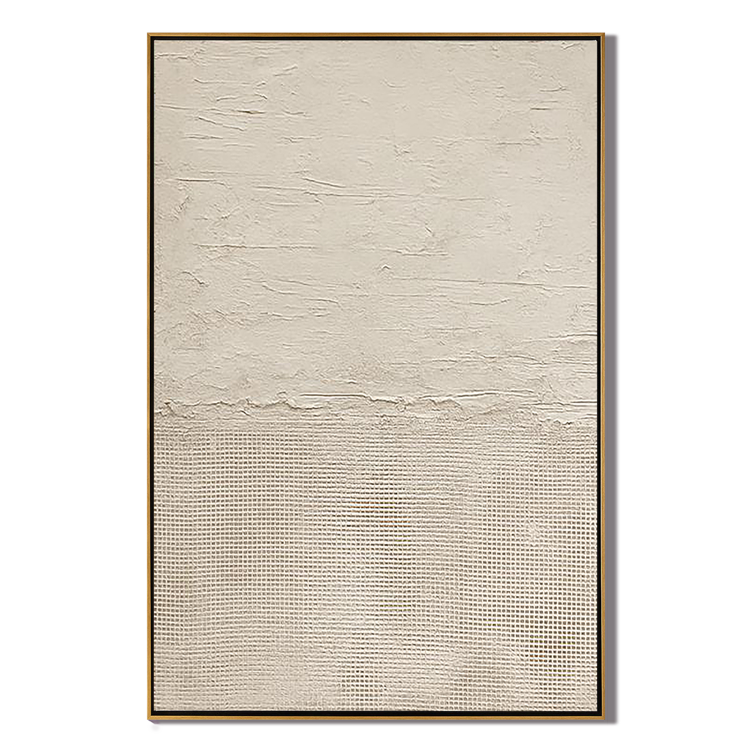 CREAMY HORIZON: Wabi-Sabi Wall Art, Hand-Painted Minimalist Beige Two-Tone Plaster Effect Heavy Texture Studio Art