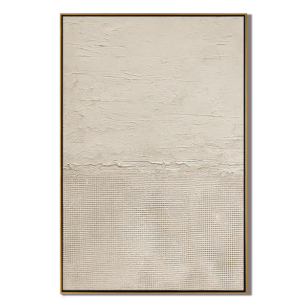 Creamy Horizon – Hand-Painted Minimalist Beige Two-Tone Plaster Effect Wabi-Sabi Painting | Japandi Organic Wabi-Sabi Living Room & Hallway Art