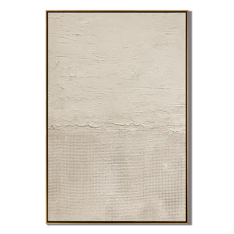 Creamy Horizon – Hand-Painted Minimalist Beige Two-Tone Plaster Effect Wabi-Sabi Painting | Japandi Organic Wabi-Sabi Living Room & Hallway Art