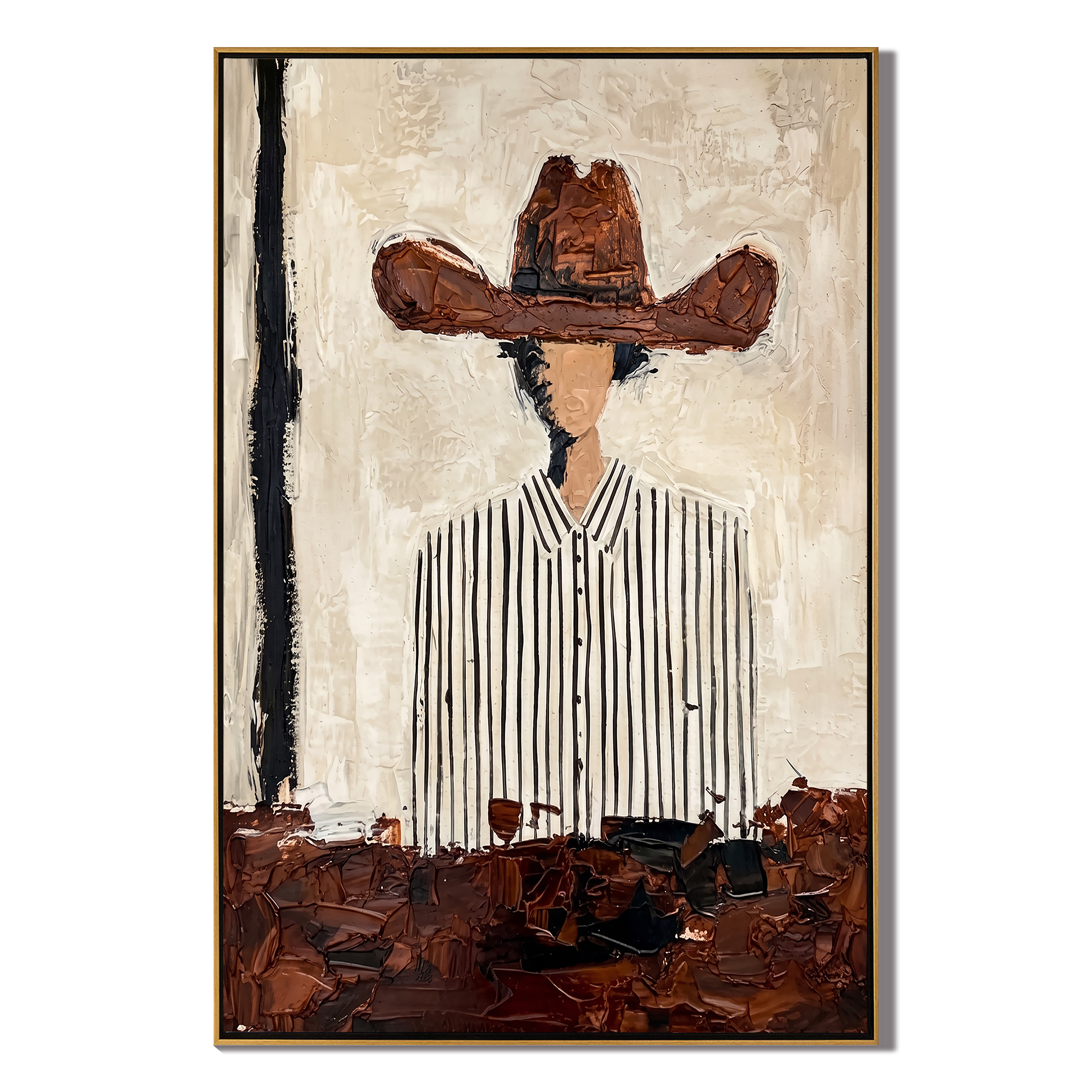 The Texan Frontier - Heavy Impasto Cowboy Stripe Painting | Modern Western & Industrial Hallway Art