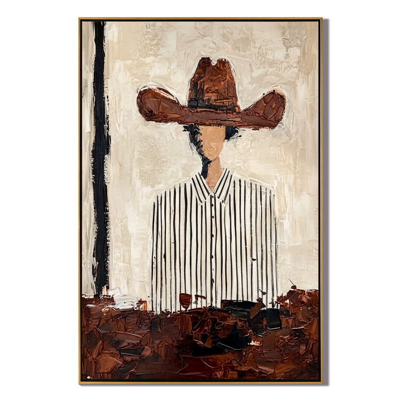 The Texan Frontier - Heavy Impasto Cowboy Stripe Painting | Modern Western & Industrial Hallway Art