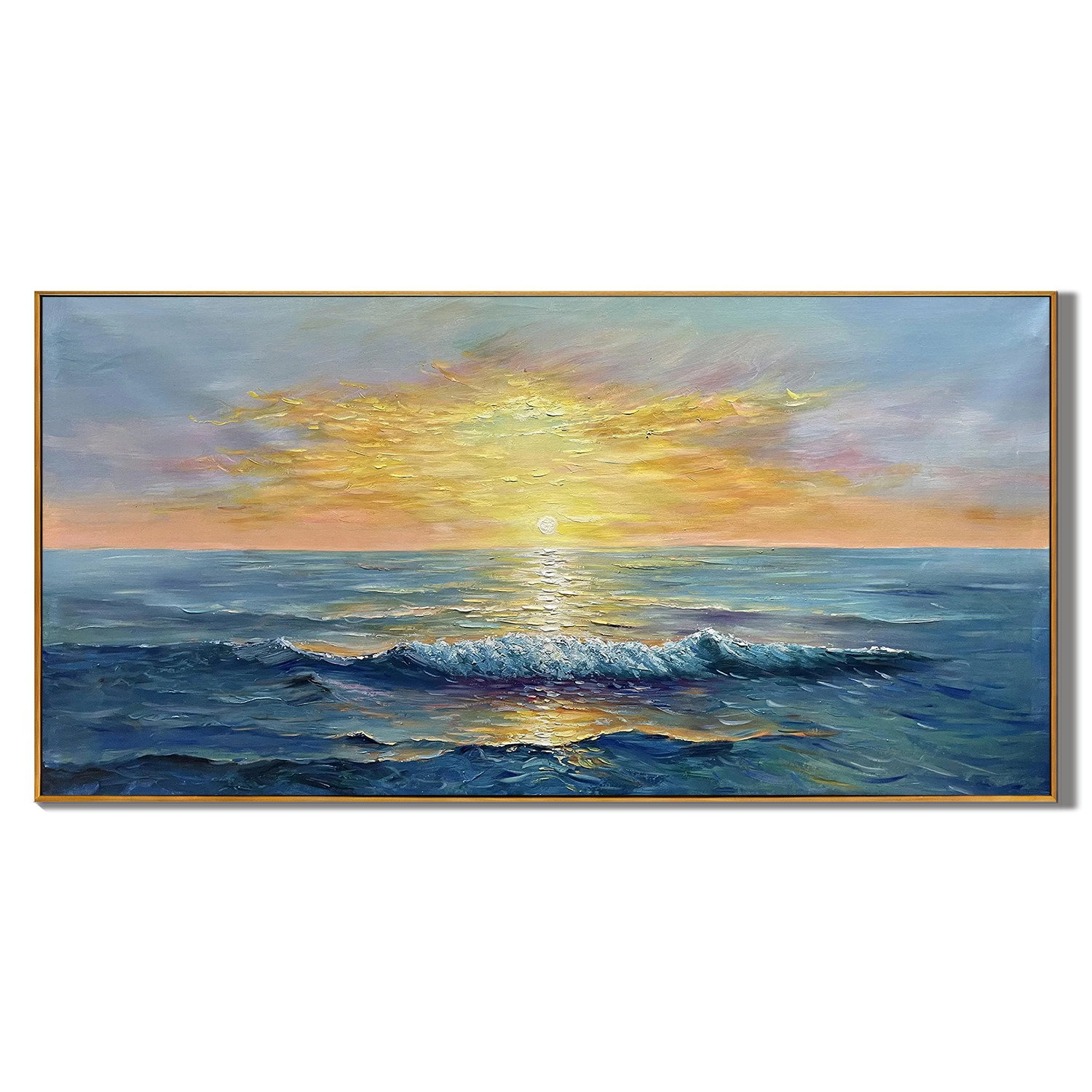 GOLDEN HORIZON: Seascape Wall Art, Ocean Sunset Wave Heavy Texture Hand-Painted Impressionist Painting