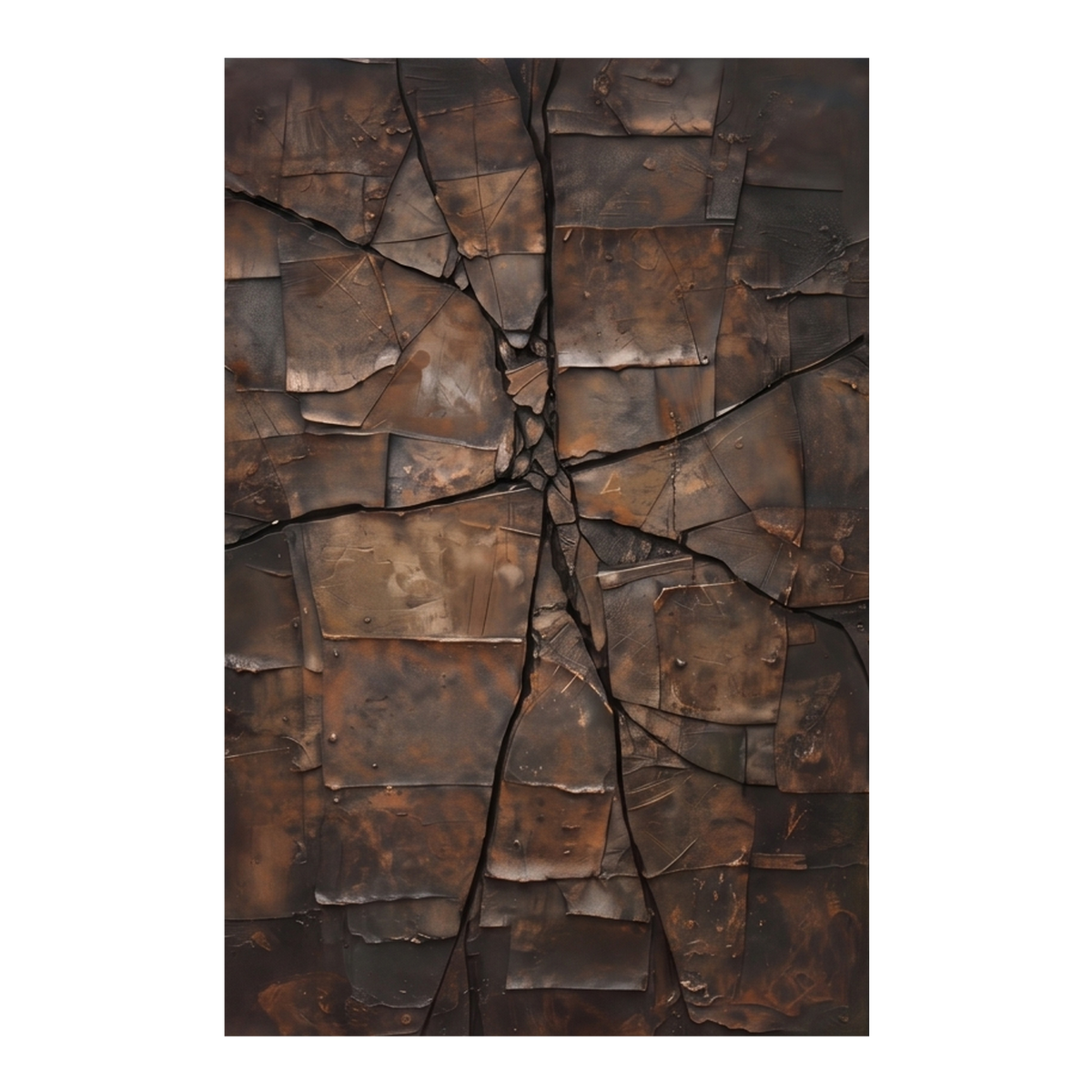 Fractured Bronze Terrain – Bronze Brown Geometric Texture Painting | Modern Vertical Wall Art