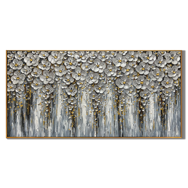 Silver Bloom – Luxury Blossom Relief Floral Painting | Contemporary Botanical Bedroom & Living Room Art