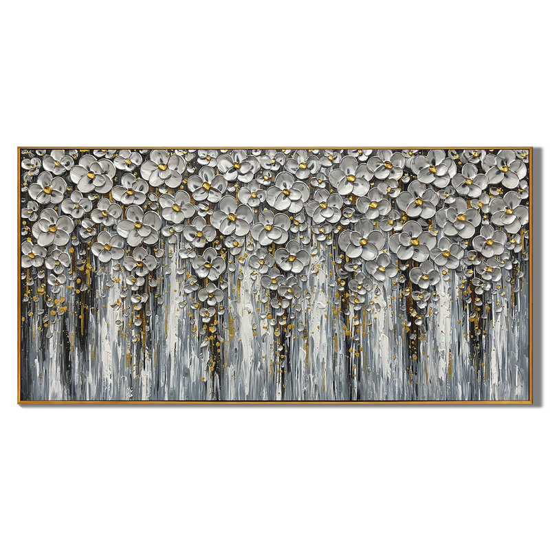 Silver Bloom – Luxury Blossom Relief Floral Painting | Contemporary Botanical Bedroom & Living Room Art
