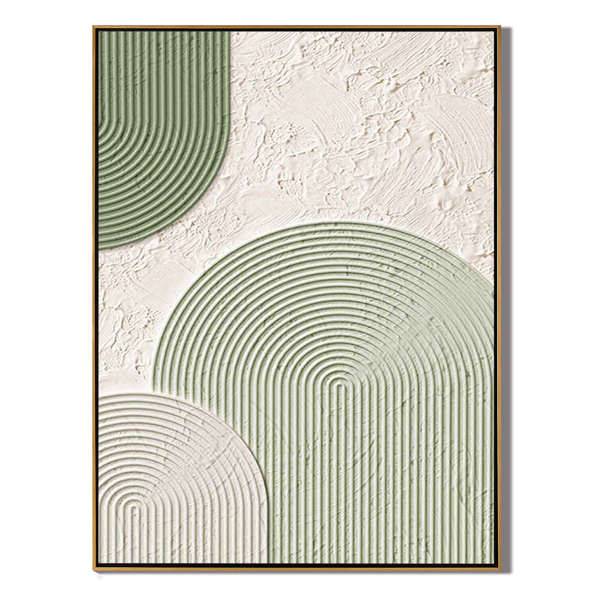 ZEN RADIANCE: Wabi-sabi Linear Arch Art, 3D Textured Sage Green Geometric Painting