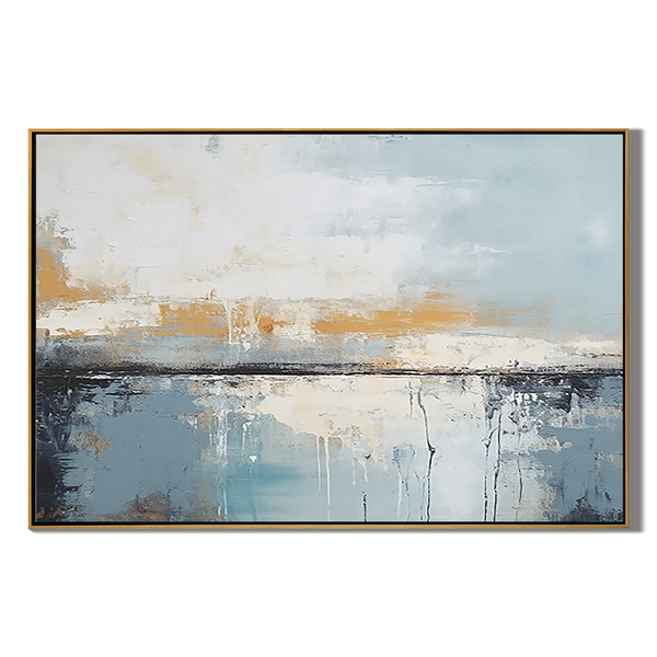 Ethereal Horizon – Modern Blue & Gold Palette Knife Relief Abstract Painting | Modern Abstract Living Room & Office Art