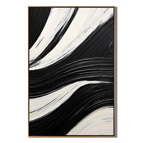 Mono Swirl – Hand-Painted Black and White Abstract Spiral Palette Knife Minimalist Painting | Bold Minimalist Bedroom & Home Office Art
