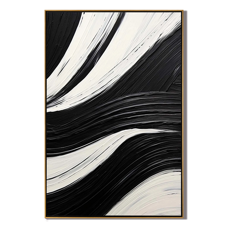 Mono Swirl – Hand-Painted Black and White Abstract Spiral Palette Knife Minimalist Painting | Bold Minimalist Bedroom & Home Office Art