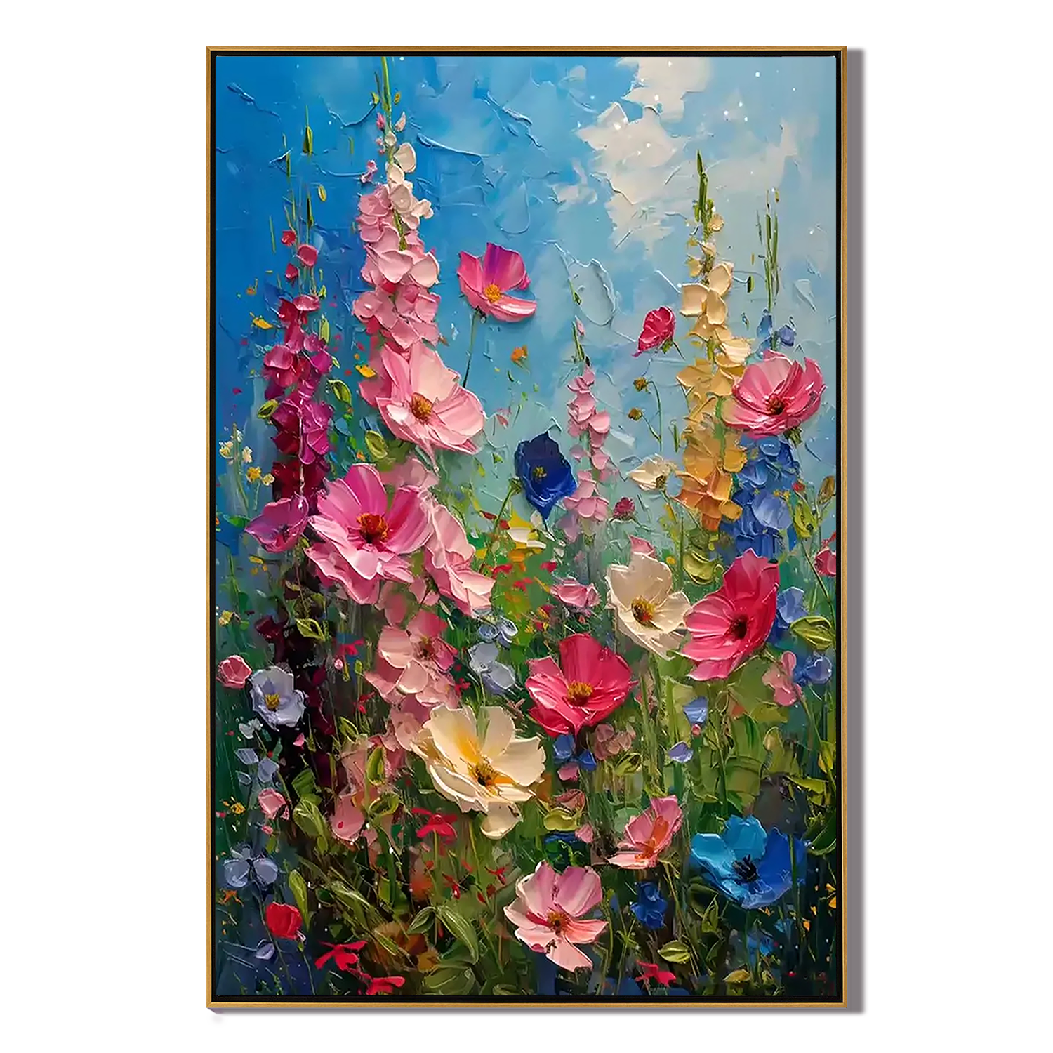 WILD BLOOM: Floral Wall Art, Hand-Painted Multicolored Wildflower Garden Palette Knife 3D Impasto Canvas Painting