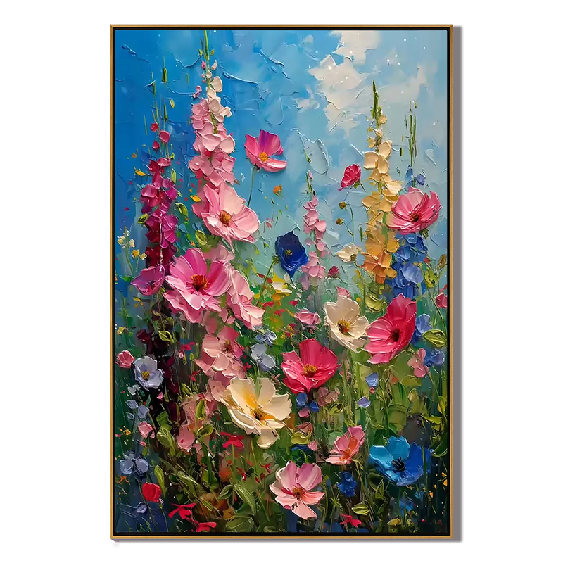 Wild Bloom – Hand-Painted Multicolored Wildflower Garden Palette Knife Floral Painting | Vibrant Botanical Living Room & Dining Room Art