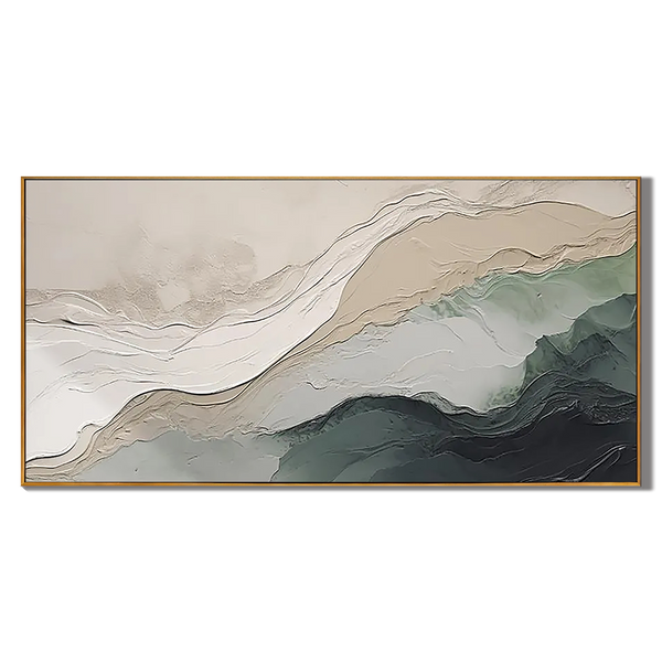Serene Ridge – Hand-Painted Sage Green and Beige Plaster Effect Relief Landscape Painting | Contemporary Landscape Living Room & Dining Room Art