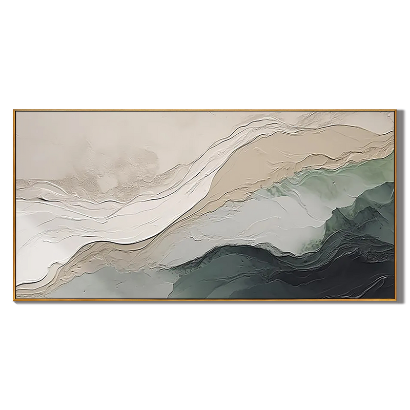 Serene Ridge – Hand-Painted Sage Green and Beige Plaster Effect Relief Landscape Painting | Contemporary Landscape Living Room & Dining Room Art