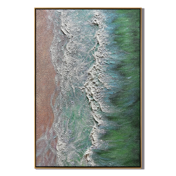 Emerald Coast – Heavy Impasto Textured Seascape Aerial Painting | Coastal Modern Living Room & Bedroom Art