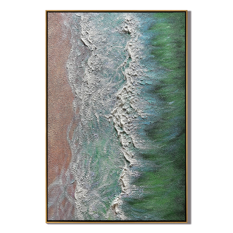 Emerald Coast – Heavy Impasto Textured Seascape Aerial Painting | Coastal Modern Living Room & Bedroom Art