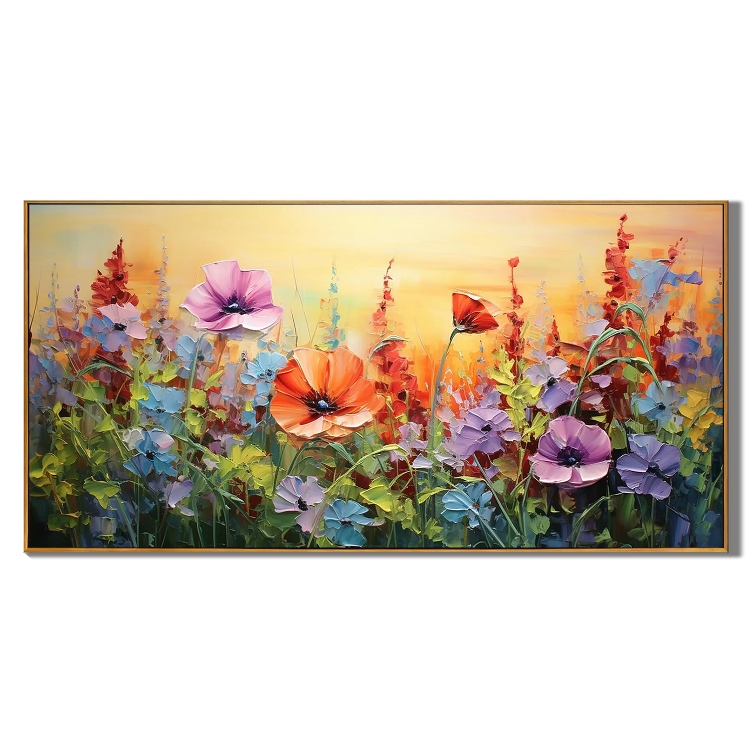 WILD FUSION: Floral Wall Art, Hand-Painted Maximalist Meadow Wildflower Rich Textured Gallery Art
