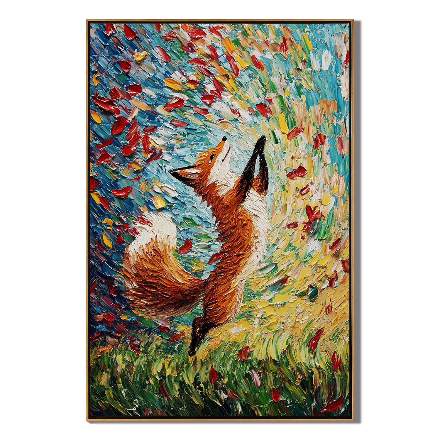 Autumn Dance – Textured Impressionist Fox Painting | Vibrant Whimsical Living Room Art