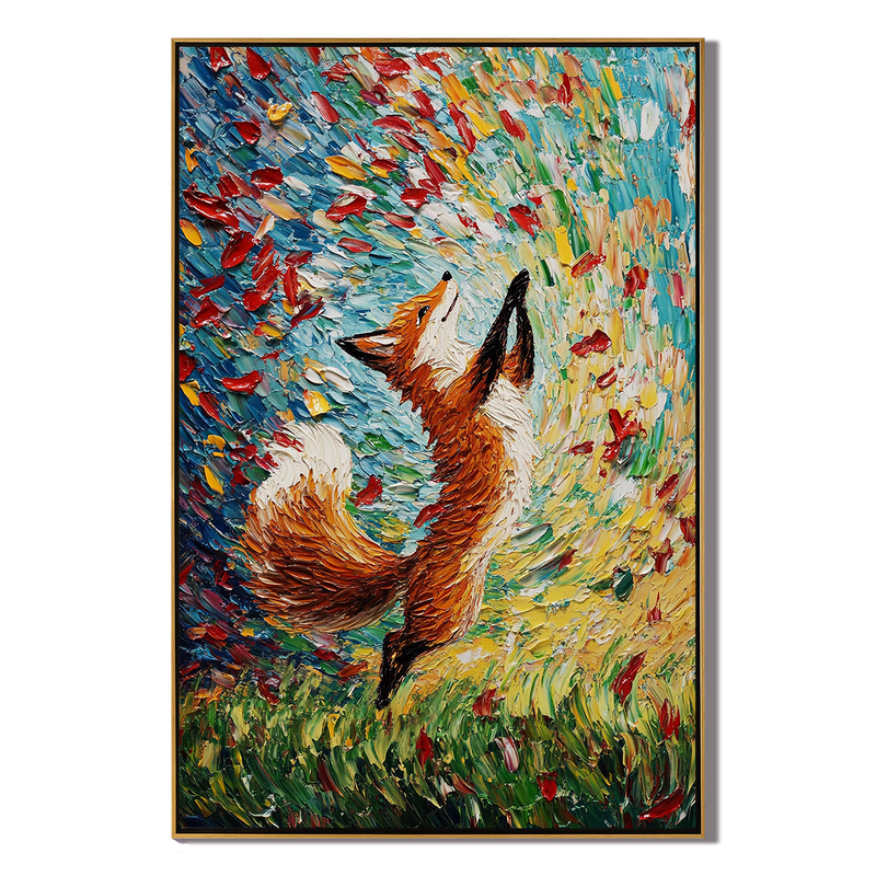 Autumn Dance – Textured Impressionist Fox Painting | Vibrant Whimsical Living Room Art