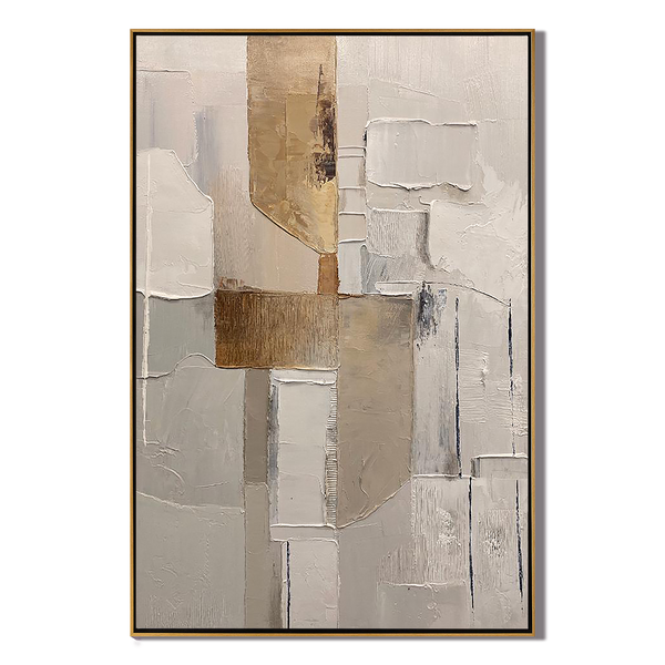 Earthy Whispers – Wabi-Sabi Textured Abstract Painting | Minimalist Neutral Gold Foil Entryway Art