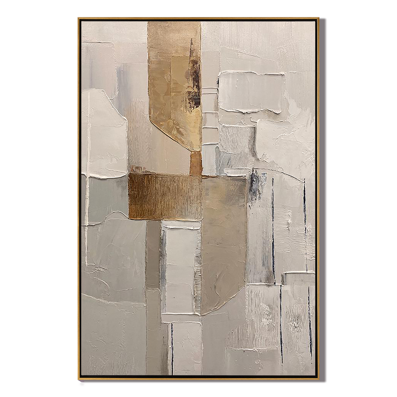 Earthy Whispers – Wabi-Sabi Textured Abstract Painting | Minimalist Neutral Gold Foil Entryway Art