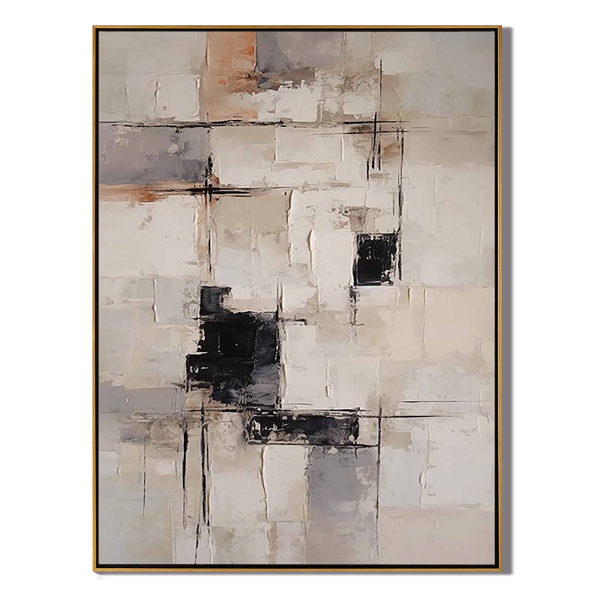URBAN GEOMETRY: Abstract Wall Art, Hand-Painted Modern Neutral Palette Knife Block Textured Oil Painting