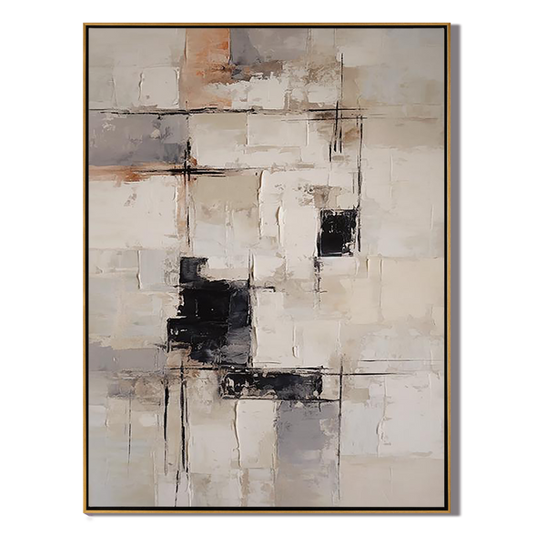Urban Geometry – Hand-Painted Modern Neutral Palette Knife Block Textured Oil Abstract Painting | Modern Abstract Living Room & Office Art