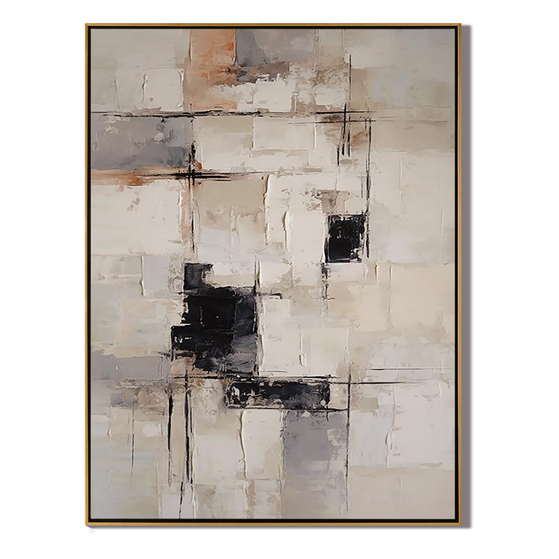 Urban Geometry – Hand-Painted Modern Neutral Palette Knife Block Textured Oil Abstract Painting | Modern Abstract Living Room & Office Art