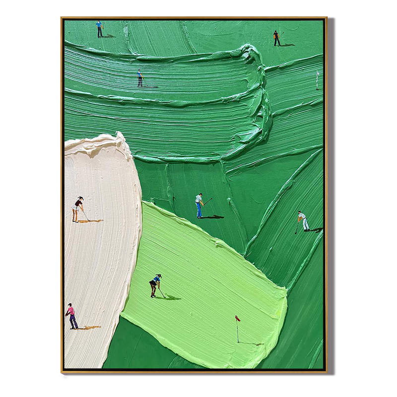 Putting Green – Hand-Painted Vibrant Green Grass Texture Golfers Sport Painting | Contemporary Sport Home Office & Living Room Art